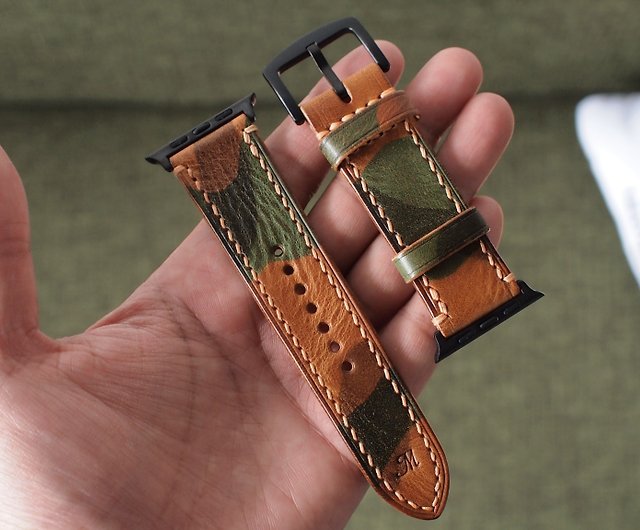 Custom Made Apple Watch Strap - Vegetable Tanned Leather Camouflage