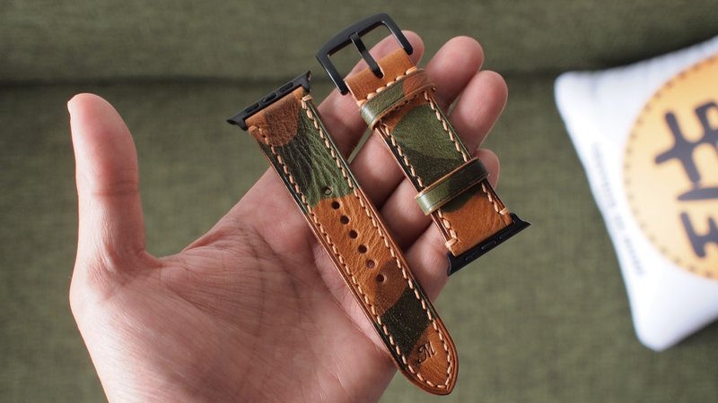 Apple Watch camouflage leather strap customization - สายนาฬิกา - หนังแท้ 