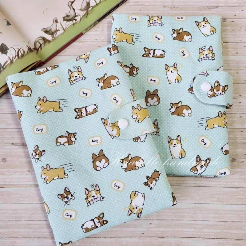 Corgi embroidered words need to be purchased in the store baby manual set, children's manual set, mother's manual set - ของขวัญวันครบรอบ - ผ้าฝ้าย/ผ้าลินิน สีทอง