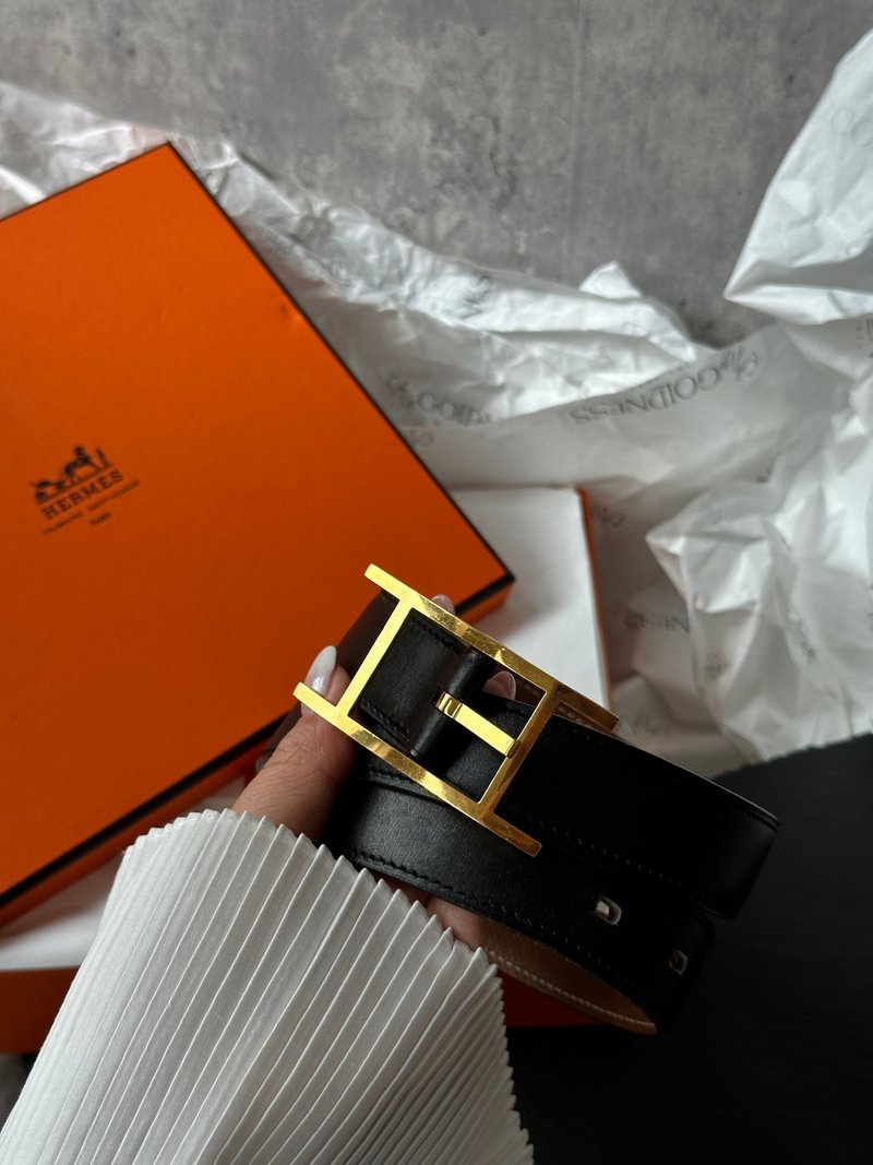 中古品 Hermes 愛馬仕 Vintage 金扣皮帶 - 皮帶/腰帶 - 真皮 黑色