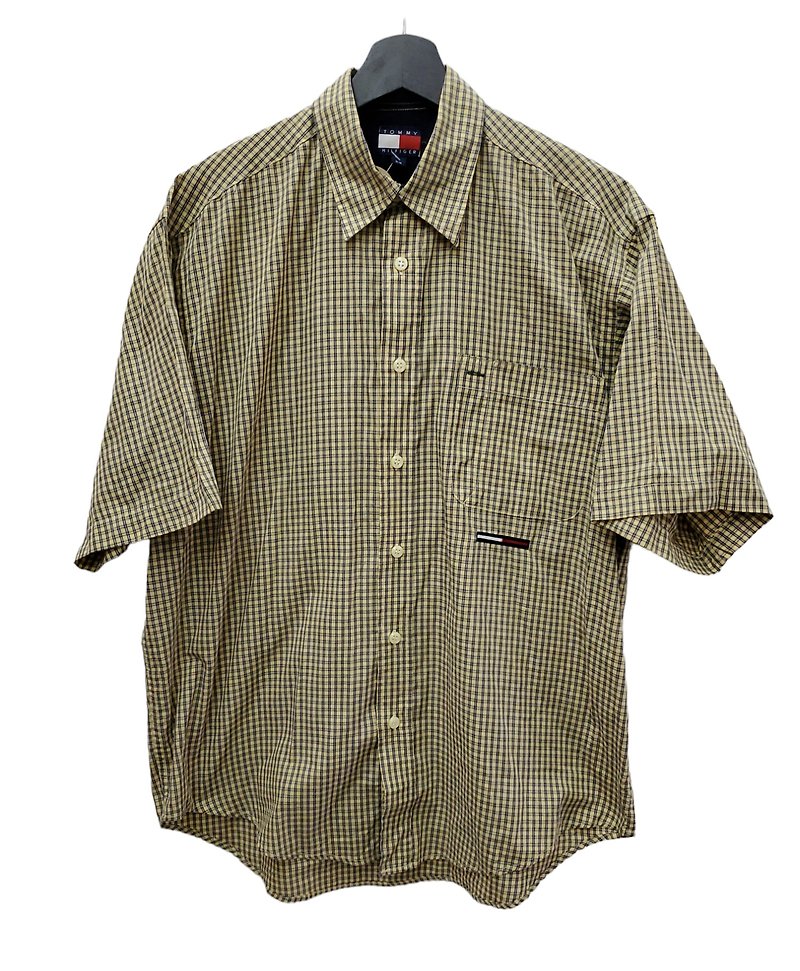 Dress politely tommyhilfiger American plaid logo embroidery short lining loose fit size M - Men's Shirts - Cotton & Hemp Khaki