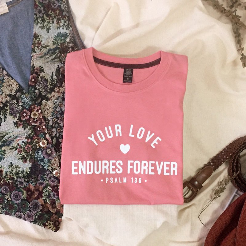 棉．麻 女 T 恤 粉紅色 - Your Love Endures Forever Design Tee