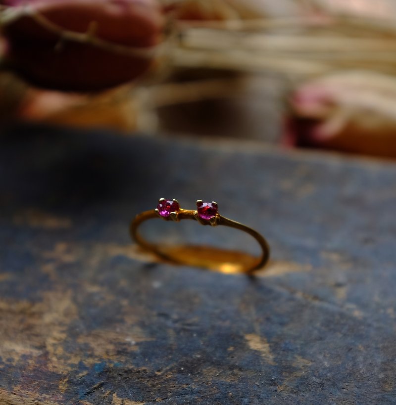 巴黎古董粉紅玻璃鍍金戒指 - 戒指 - 其他金屬 金色