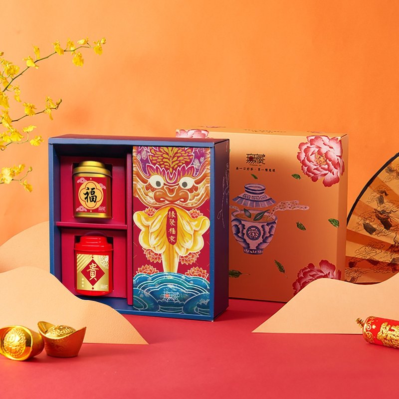 C1 [Wuzang] New Year and Spring Festival Charity Gift Box Comprehensive Tea and Food Exquisite Set-Fugui (2 Teas + 1 Thousand Layer Sticks) - Tea - Fresh Ingredients Multicolor