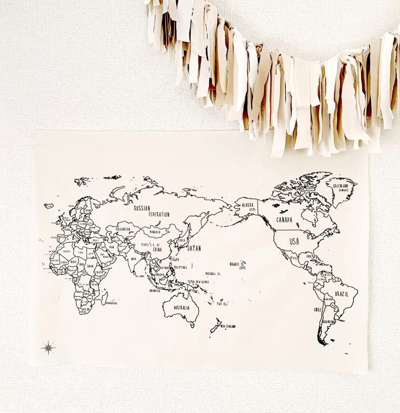 World map fabric poster(Big size) - Wall Décor - Cotton & Hemp 