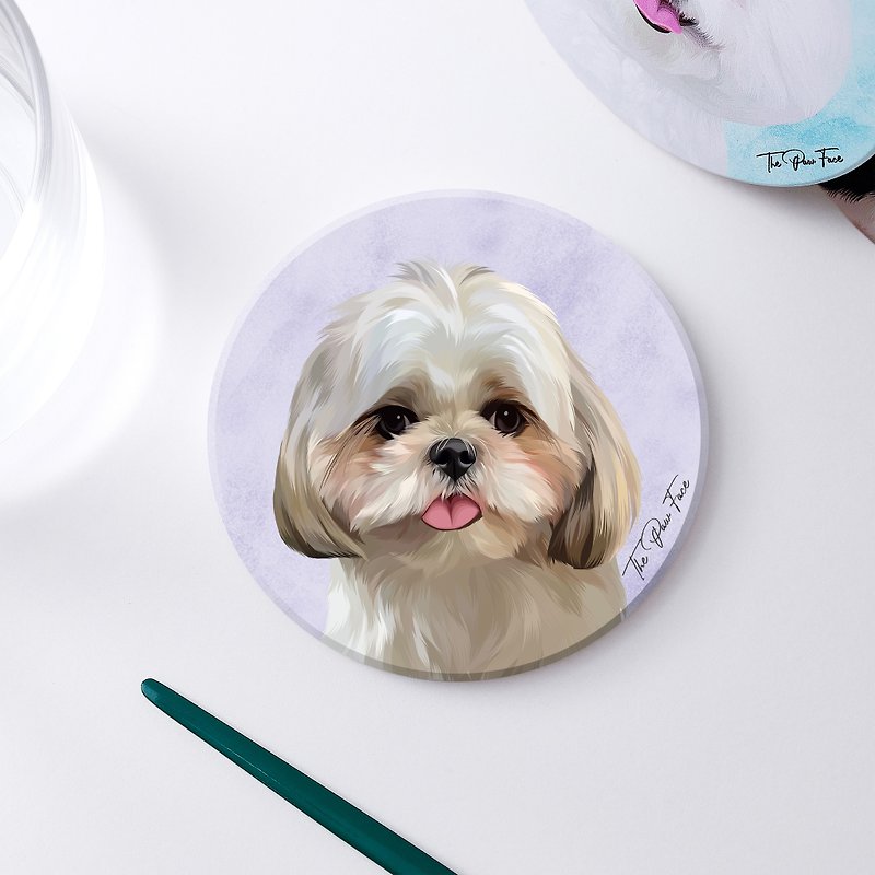 Shih Tzu-round ceramic absorbent coaster/animal/homeware - ที่รองแก้ว - ดินเผา 