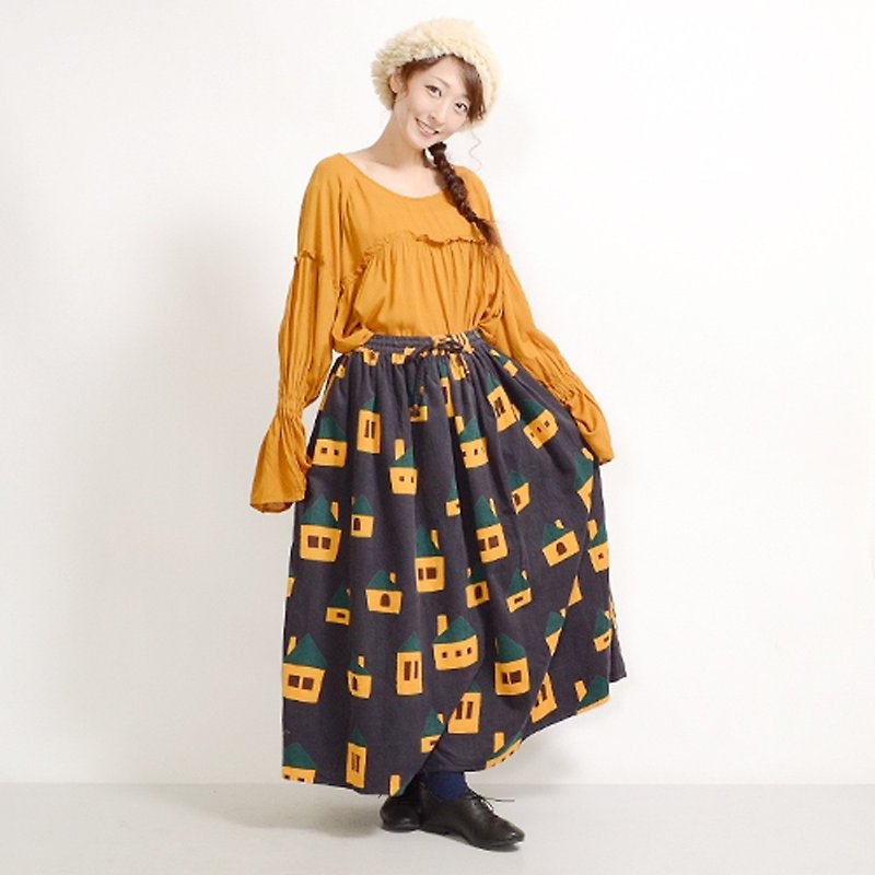 House corduroy print skirt - กระโปรง - ผ้าฝ้าย/ผ้าลินิน สีนำ้ตาล