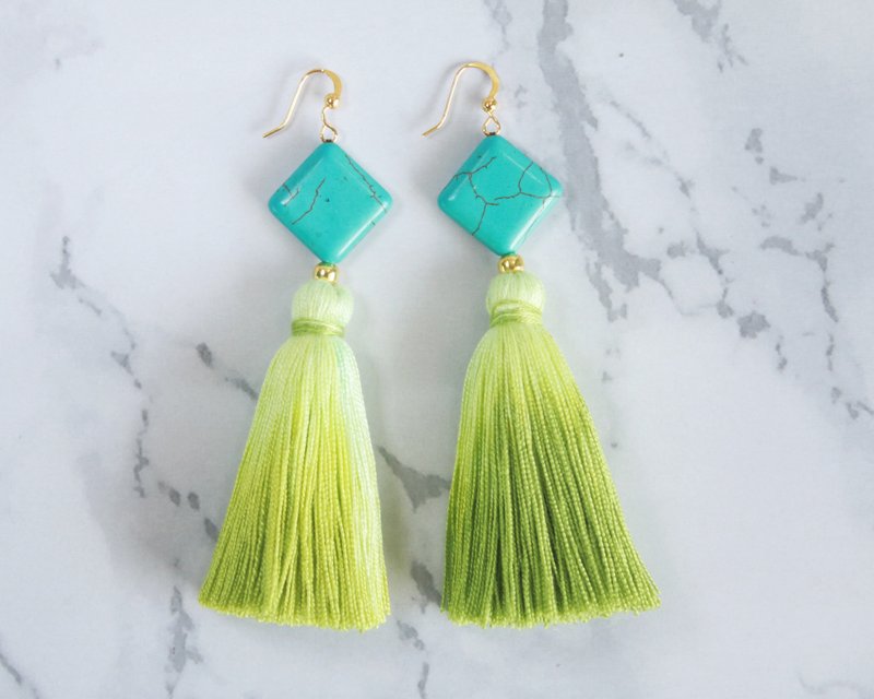 Green Bohemian Dangle Drop Earrings, Lovely Statement Earrings for Woman - Earrings & Clip-ons - Cotton & Hemp Green