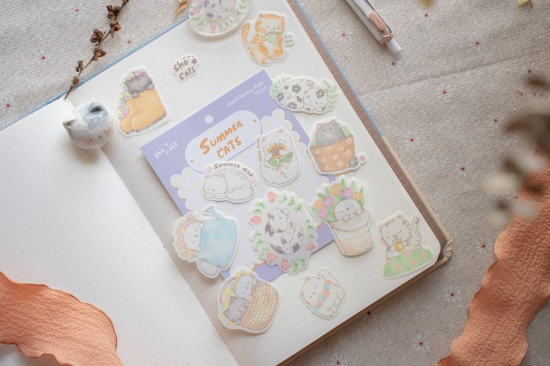 Summer Cats Washi Sticker Pack - 貼紙 - 紙 