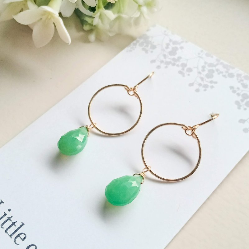 Gem Stone /14KGF   Simple hoop earrings with green chalcedony - Earrings & Clip-ons - Semi-Precious Stones Green