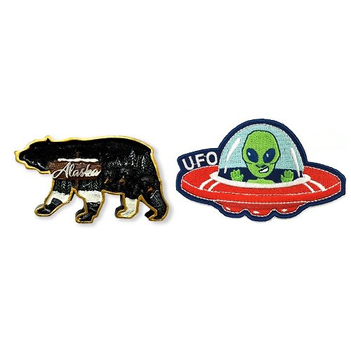 A-ONE 阿拉斯加熊世界旅行磁鐵+美國 外星人UFO燙貼【2件組】世界旅行磁