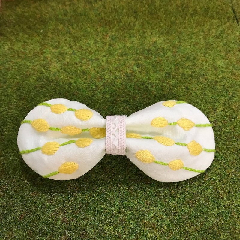 Needle Time Series - Dotted Bow Hairpin - Hair Accessories - Cotton & Hemp Yellow