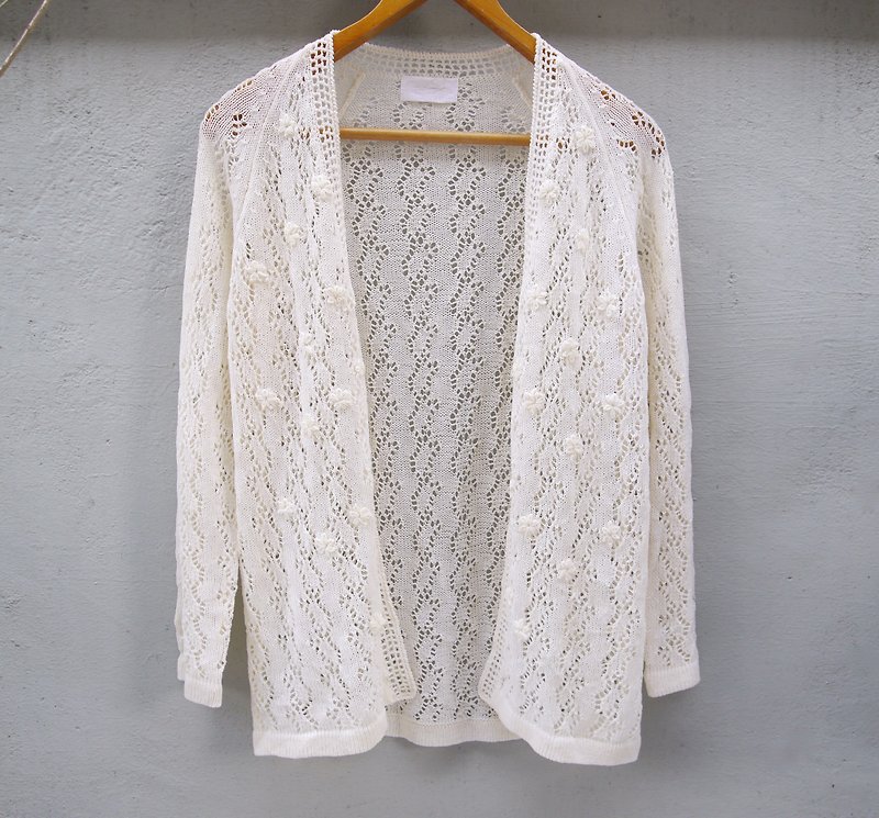 FOAK vintage crochet cardigan stars - Women's Casual & Functional Jackets - Cotton & Hemp White