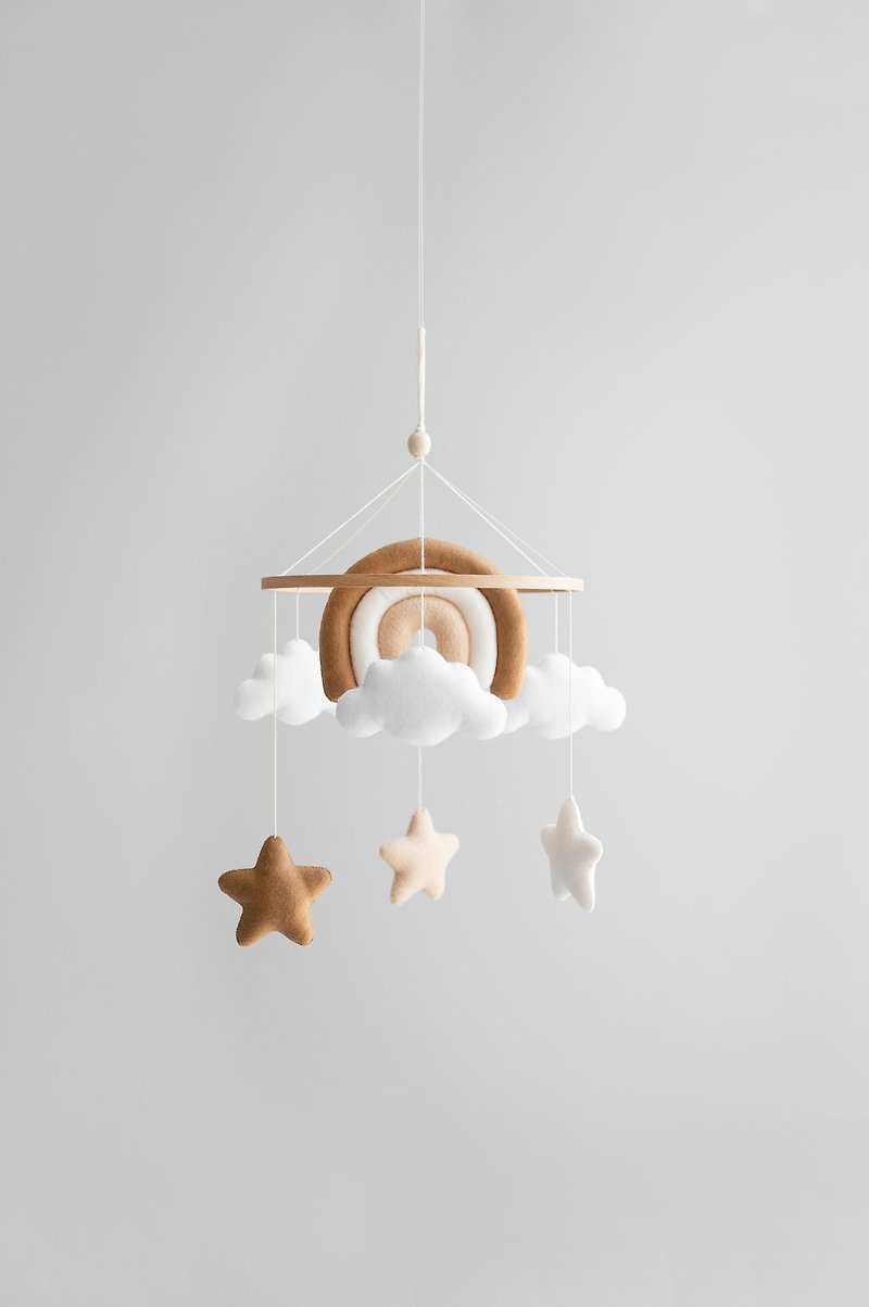 Clouds and rainbow baby mobile, neutral nursery decor - Kids' Toys - Eco-Friendly Materials White