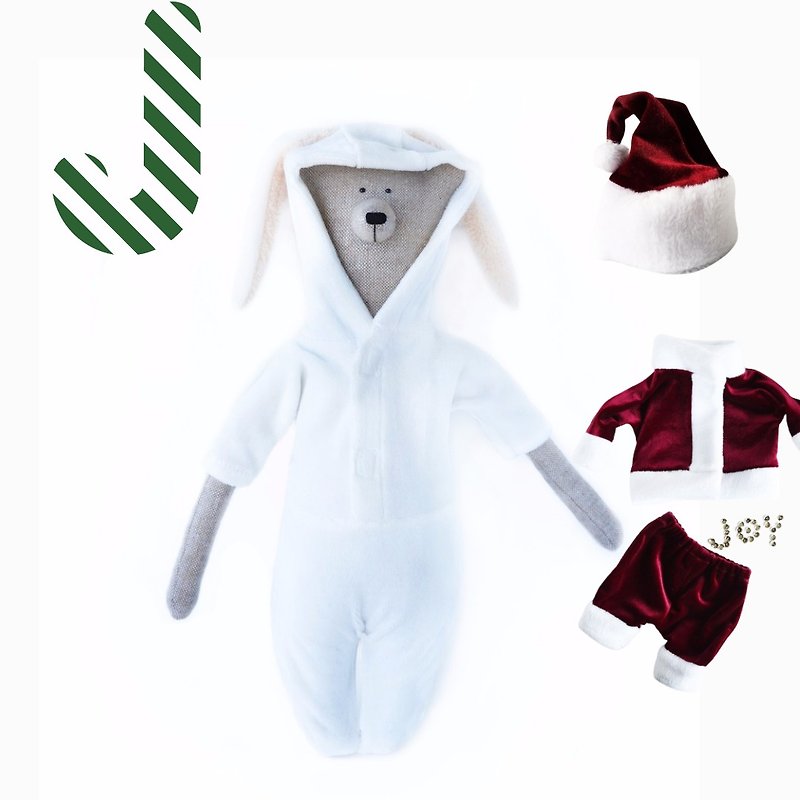 PKクマ|スリーピングベア40cm +クリスマス服ギフトセット - 人形・フィギュア - コットン・麻 ホワイト