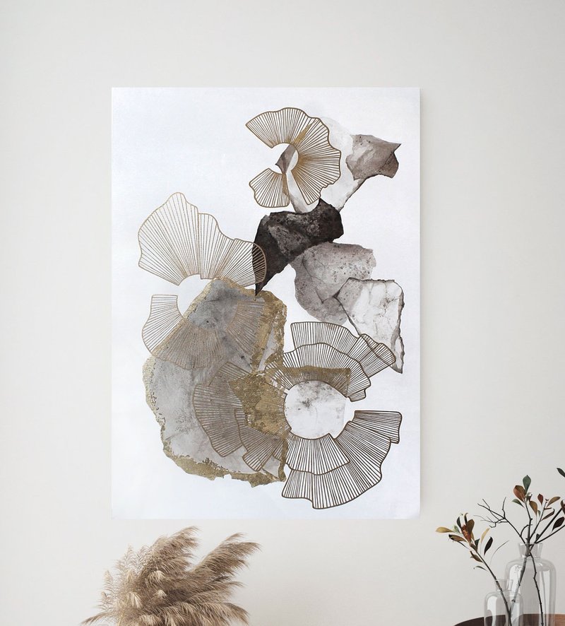 Abstrat Gold gray painting | Gold gray Abstract painting |  Voile 3 - 壁貼/牆壁裝飾 - 棉．麻 金色
