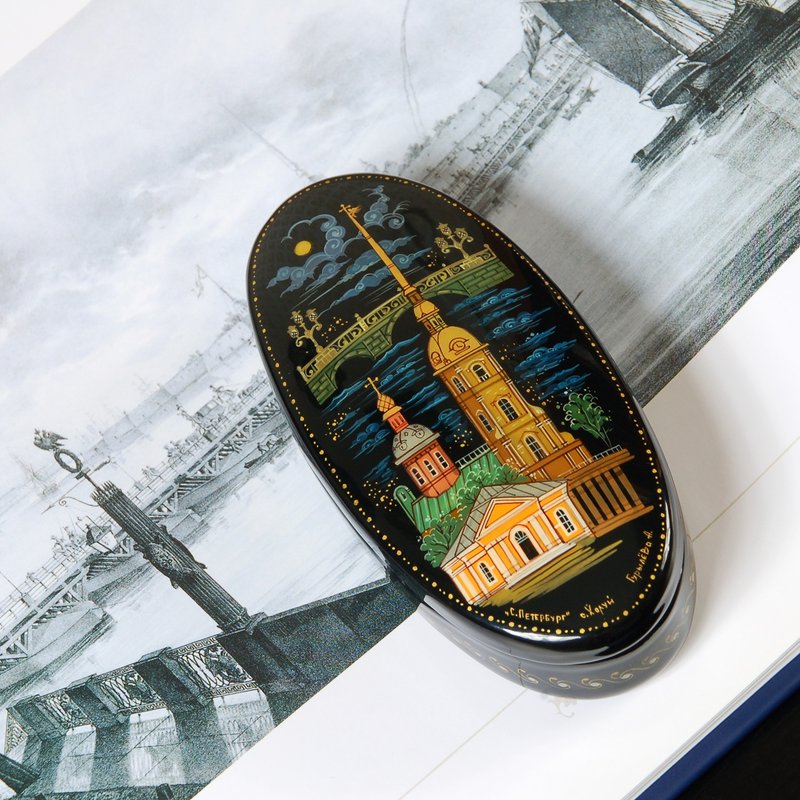 Peter and Paul Fortress lacquer box St Petersburg hand painted decorative art - Items for Display - Other Materials 