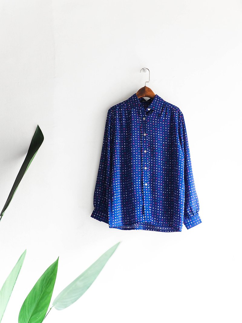 River Water Mountain - Saitama indigo spring fireworks holiday antique silk blouse blouse shirt oversize vintage - Women's Shirts - Polyester Blue