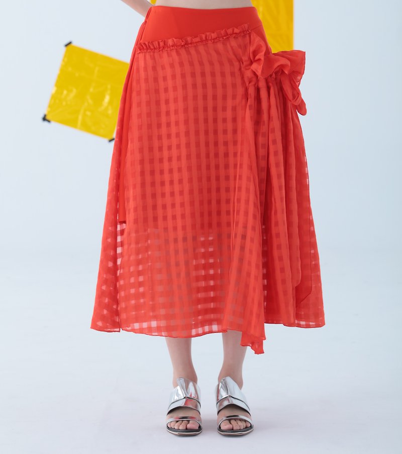 Orange Red Two Layer Skirt (Also have Black Color) - Skirts - Other Materials Red