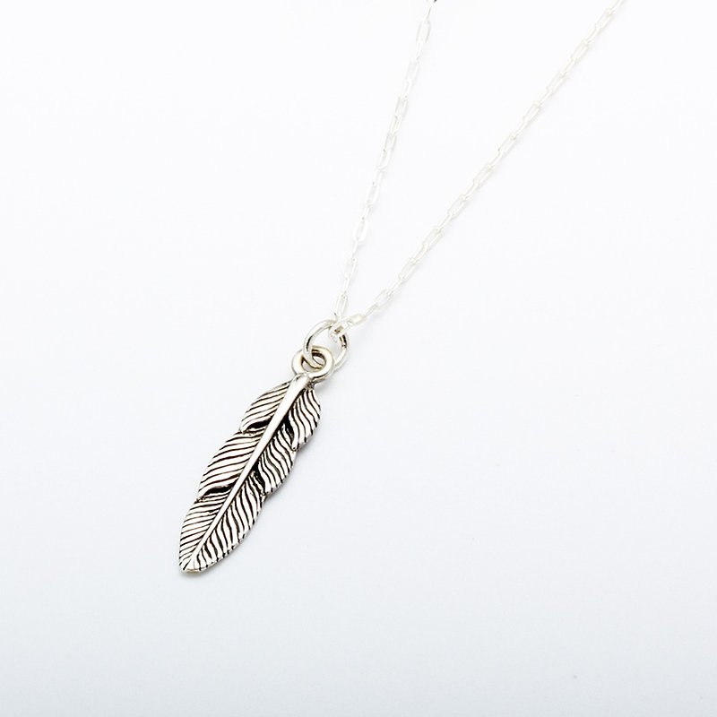 Indian feather Feather s925 sterling silver necklace Valentine's Day gift - สร้อยคอ - เงินแท้ สีเงิน