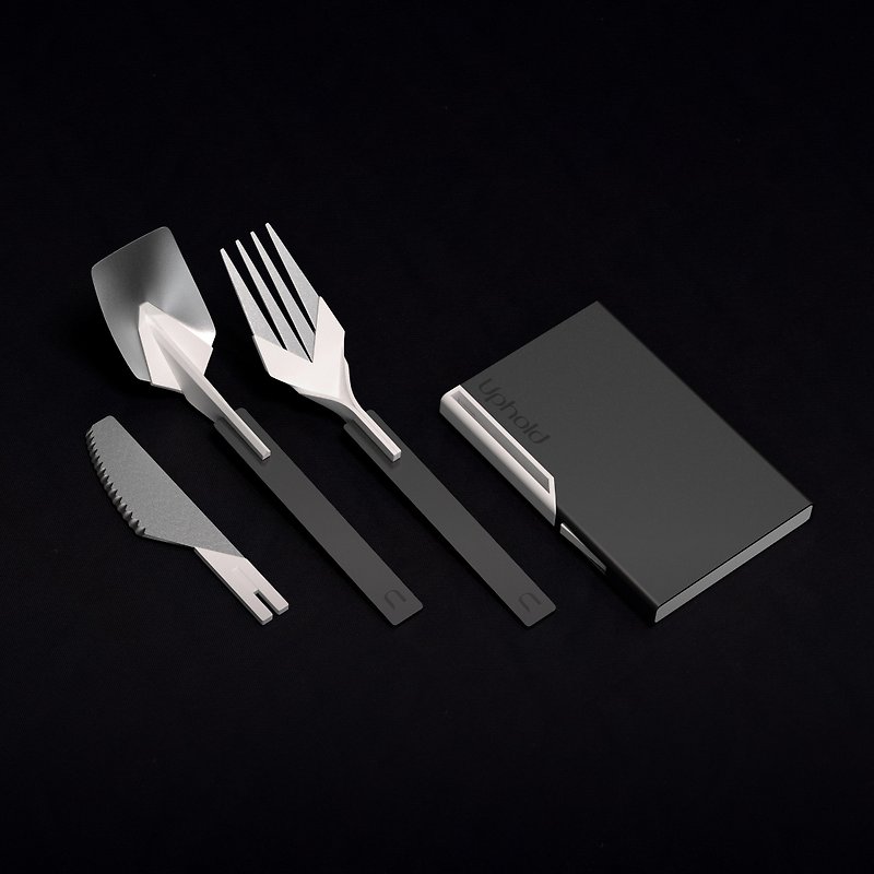 Uphold Cutlery Compact (Gunmetal) Folding Travel Cutlery/Collapsible - Cutlery & Flatware - Other Metals 