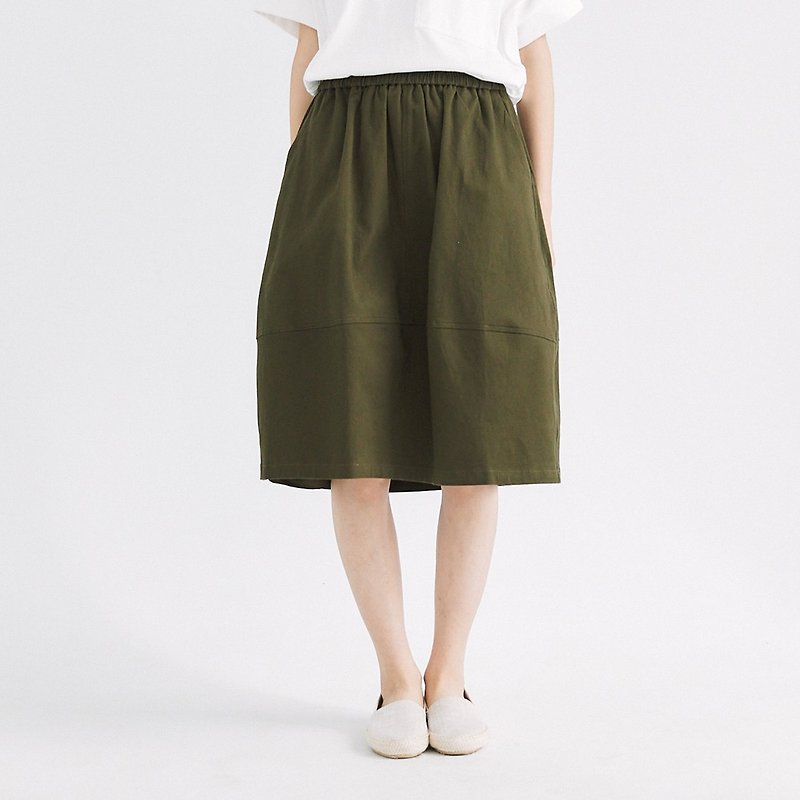 [Simply Yours] Stitched flower bud skirt green F - Skirts - Cotton & Hemp Green