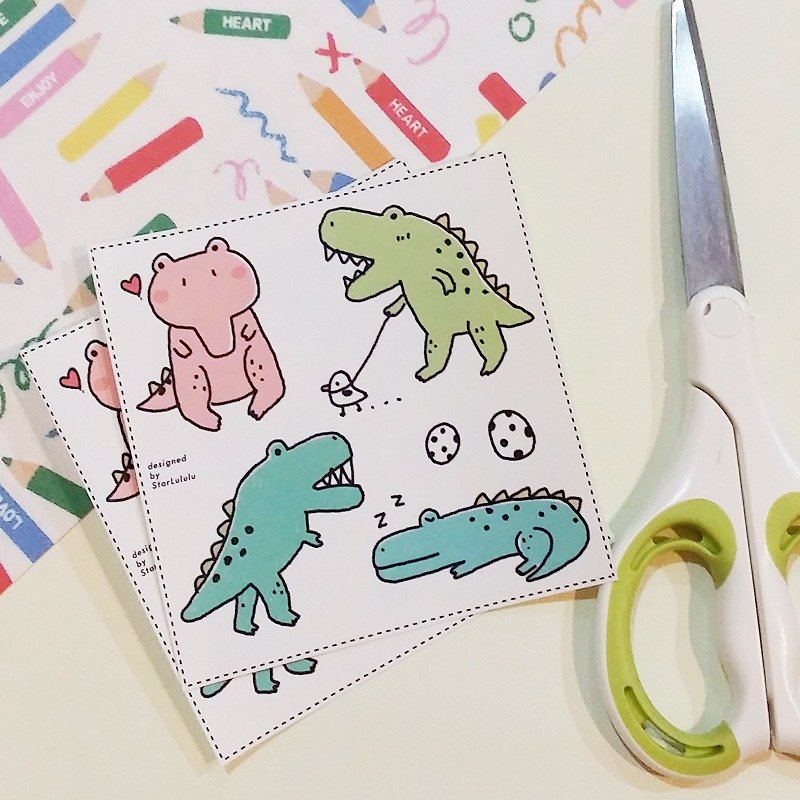 Diy self-cutting paper four small dinosaurs (2 pieces) - Stickers - Paper 