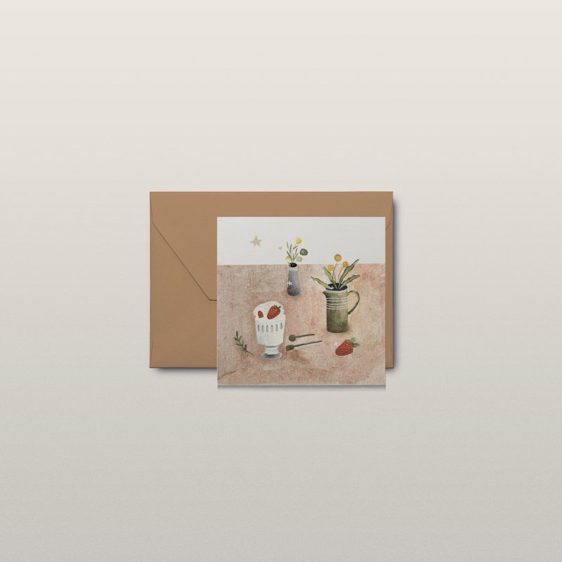 strawberry sundae square greeting card - 卡片/明信片 - 紙 