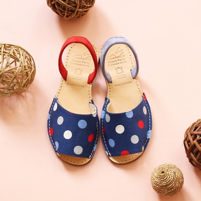 Bobo little handmade minimalist open-toed sandals/custom-made/M2-18619F - รองเท้ารัดส้น - ผ้าฝ้าย/ผ้าลินิน สีน้ำเงิน