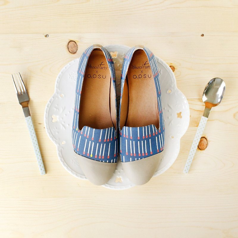 Shoes Party Little Match boy oblique stitching Oubei La / handmade custom / Japanese cloth / M2-15321F - รองเท้าลำลองผู้หญิง - ผ้าฝ้าย/ผ้าลินิน 