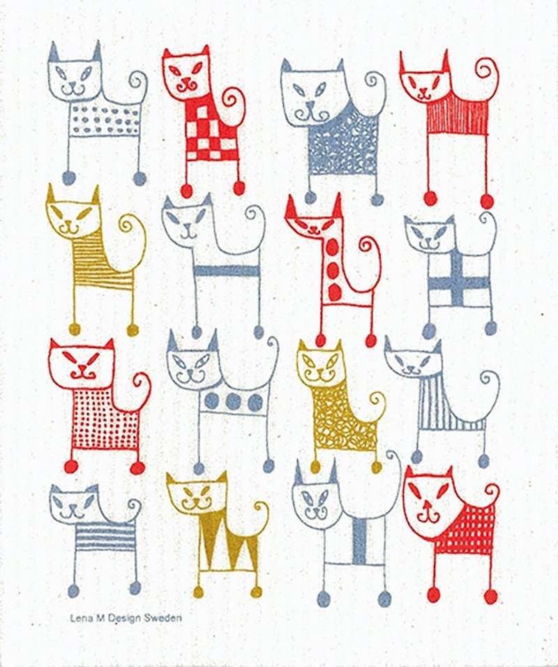 e.spongewipe_Lena M Karlsson_Multicolor cat absorbent wipes - อื่นๆ - ผ้าฝ้าย/ผ้าลินิน สีแดง