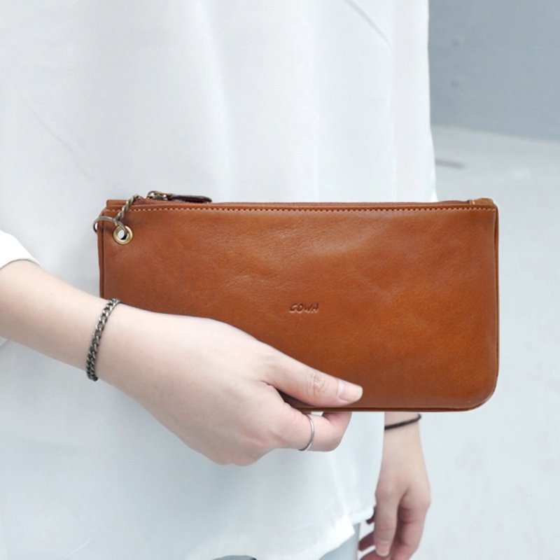 Classic clutch - กระเป๋าคลัทช์ - หนังแท้ สีนำ้ตาล