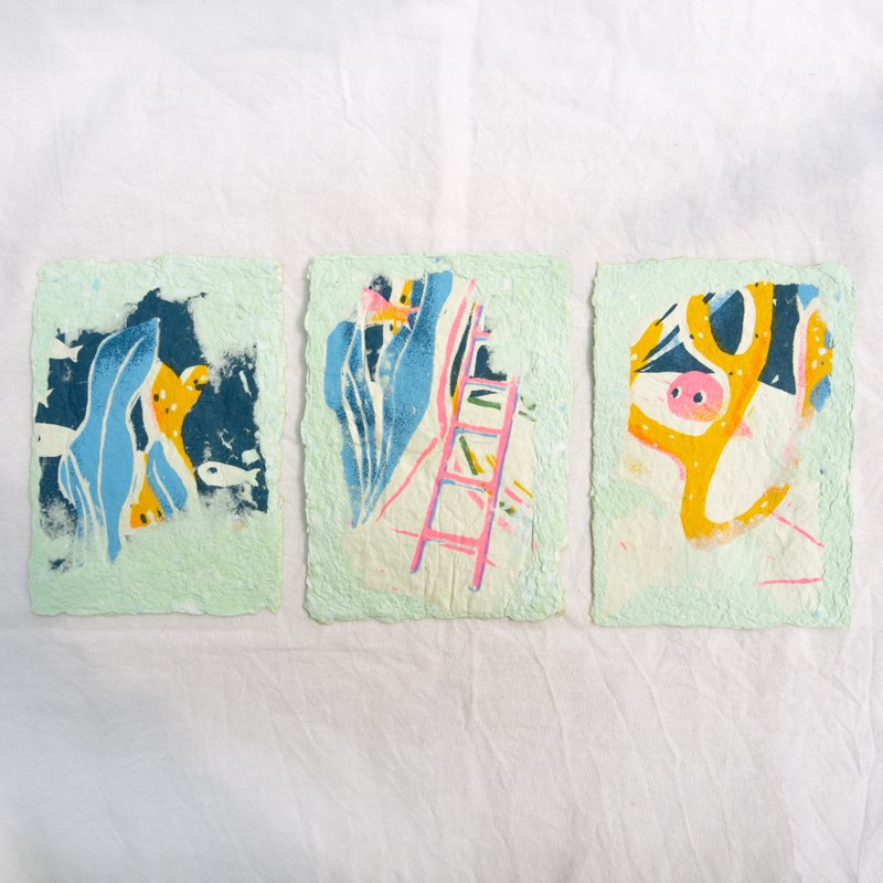 [Hand-painted/Card Set] Fish Tank (1 set of 3 cards) - การ์ด/โปสการ์ด - กระดาษ สีเขียว