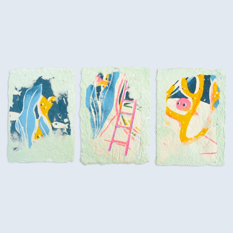【手工畫/卡片組】魚缸 (1組3張) - 卡片/明信片 - 紙 綠色