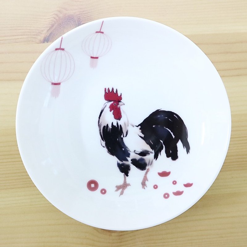"Tao edge polychrome" 4-inch bone china plate - Lucky Chicken dessert dish / microwaveable / by SGS - จานเล็ก - เครื่องลายคราม สีแดง