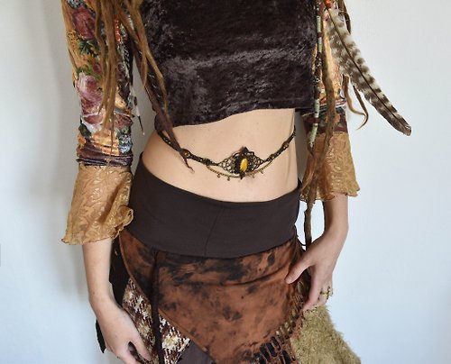 SARINAS brown tigers eye waist belt, tribal macrame belly jewelry, women gemstone belt