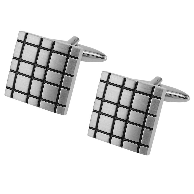 Brushed Silver with Black Lines Cufflinks - Cuff Links - Other Metals Black