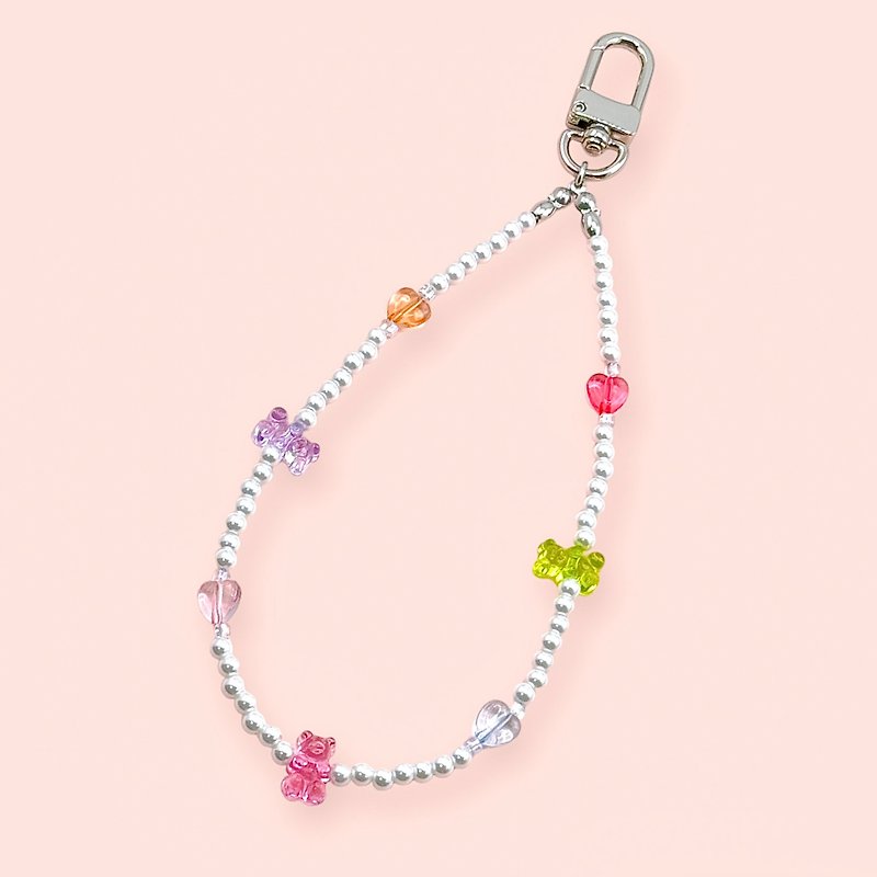 Pearl bear mobile phone chain - Lanyards & Straps - Acrylic Multicolor