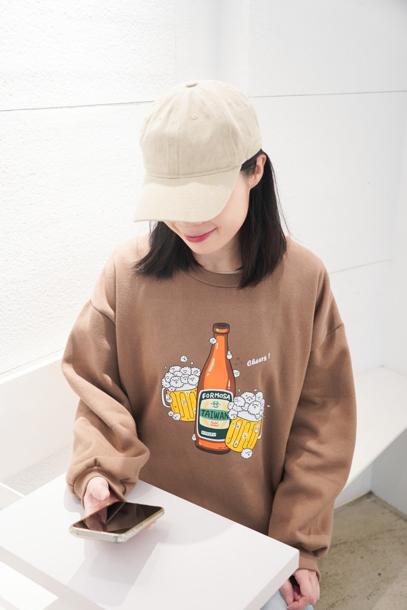 Bubble Sheep Taiwan Beer-Brush University T Sweatshirt (Mocha Coffee) - Unisex Hoodies & T-Shirts - Cotton & Hemp Brown