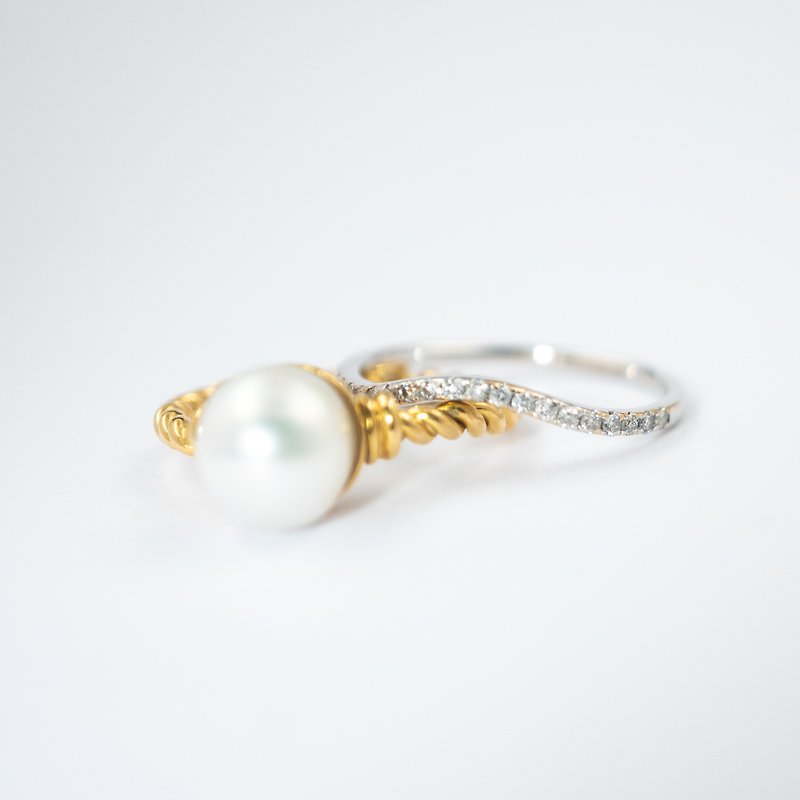 【Sunset Nebula】CJ Design 18K Gold Pearl Diamond Retro Original Stackable Ring - แหวนทั่วไป - ไข่มุก สีเงิน