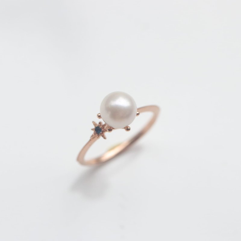 14K starburst diamond and pearl ring, no need to take it off in the shower, sweat and water, and will not fade - พวงกุญแจ - เครื่องประดับ สีทอง