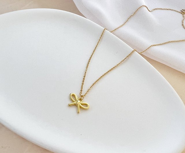 Delicate Gift Box】Bow Necklace S925 18KGF-Little Princess #Simple, cute and  ver - Shop The Moon Accessories Necklaces - Pinkoi
