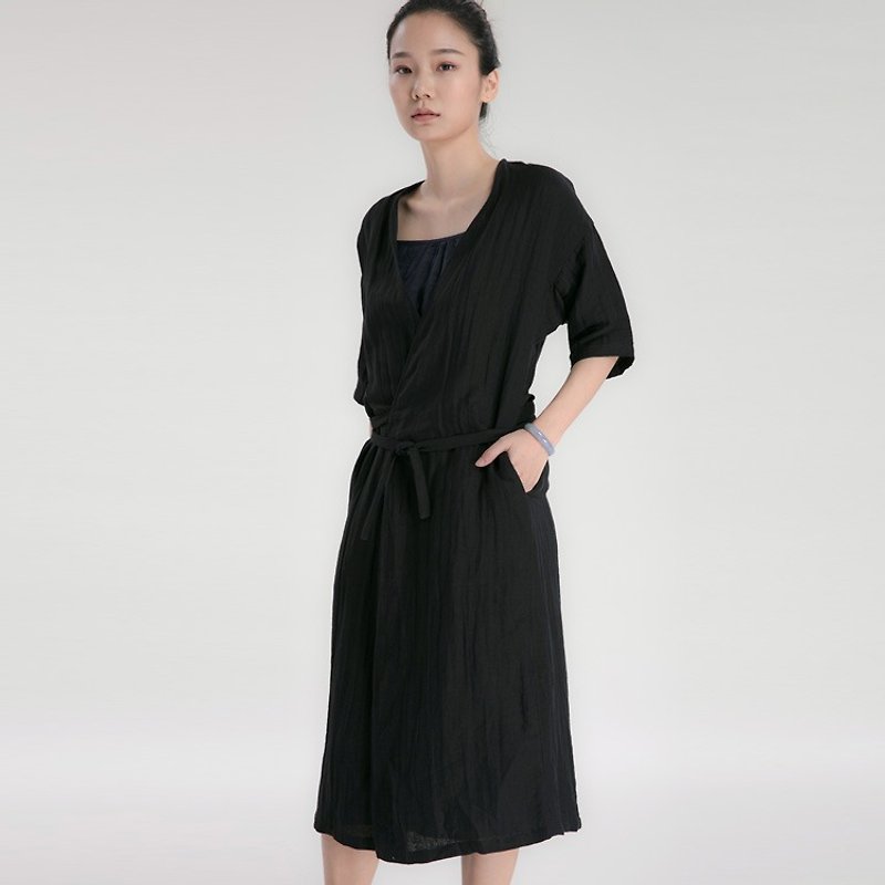 BUFU  oversized shirt / dress in black   D170203 - One Piece Dresses - Cotton & Hemp Black