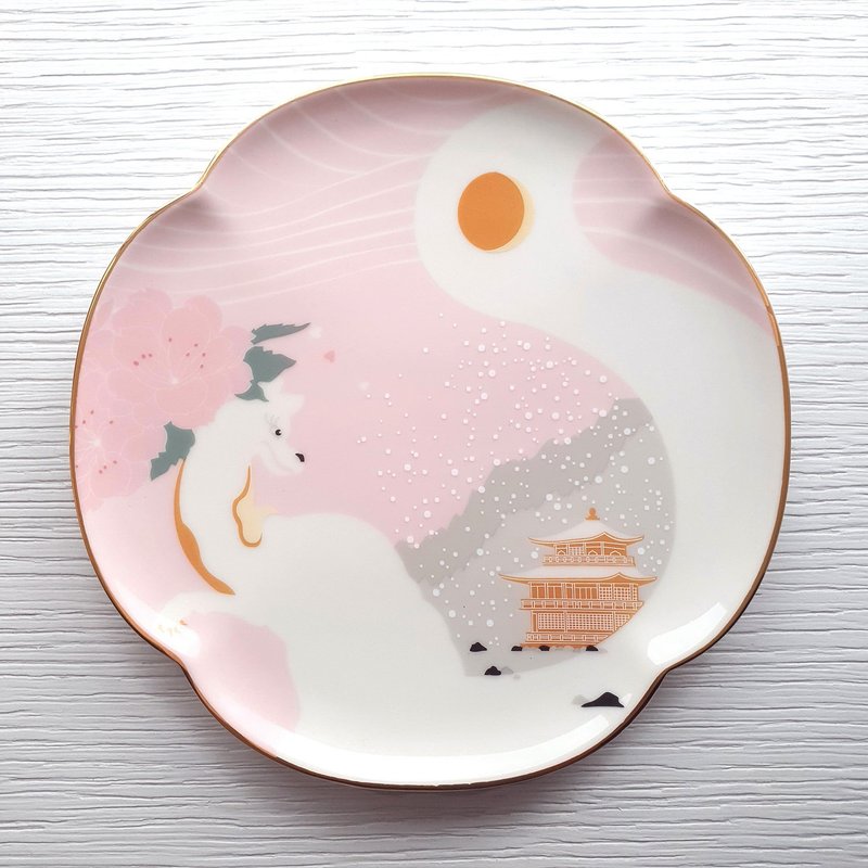 日本浮世繪狐狸-春江花月夜盤 - 碟/盤子/餐盤 - 瓷 粉紅色