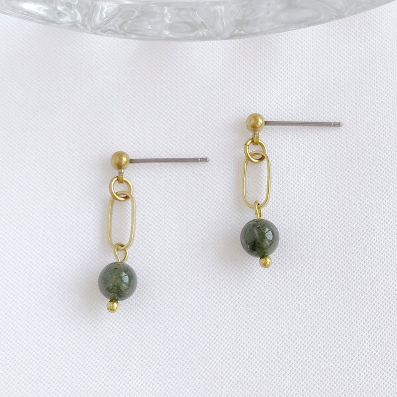 classical. Green hair crystal natural stone Bronze steel earrings hand-made dangling earrings career transport office workers - ต่างหู - คริสตัล สีเขียว