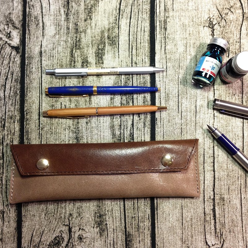 Brown simple leather pencil case - Pencil Cases - Genuine Leather Brown