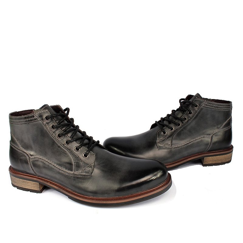 Temple filial piety leather zipper style boots dark gray - รองเท้าบูธผู้ชาย - โลหะ สีเทา