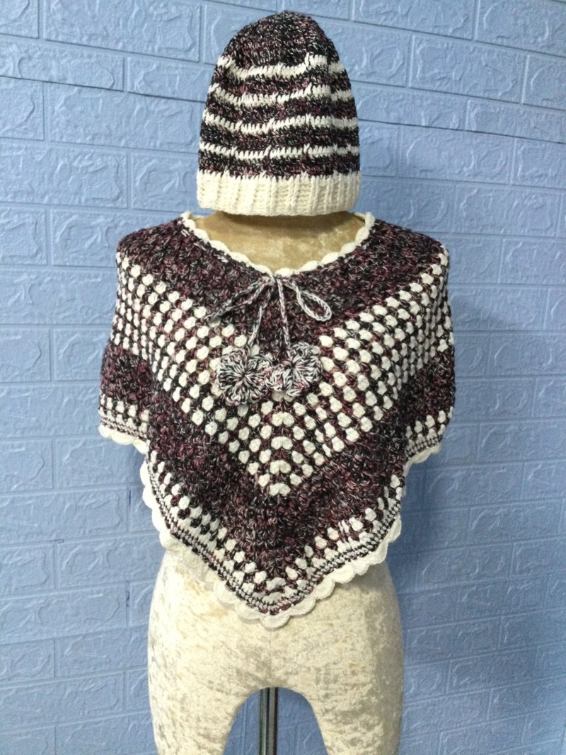 Crochet Shawl with Hat clothes handmade - Women's Sweaters - Cotton & Hemp Khaki