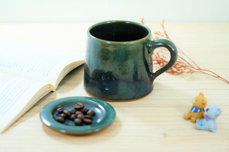 厚海草綠山形杯,茶杯,馬克杯,水杯,咖啡杯-約350ml - 咖啡杯/馬克杯 - 陶 綠色