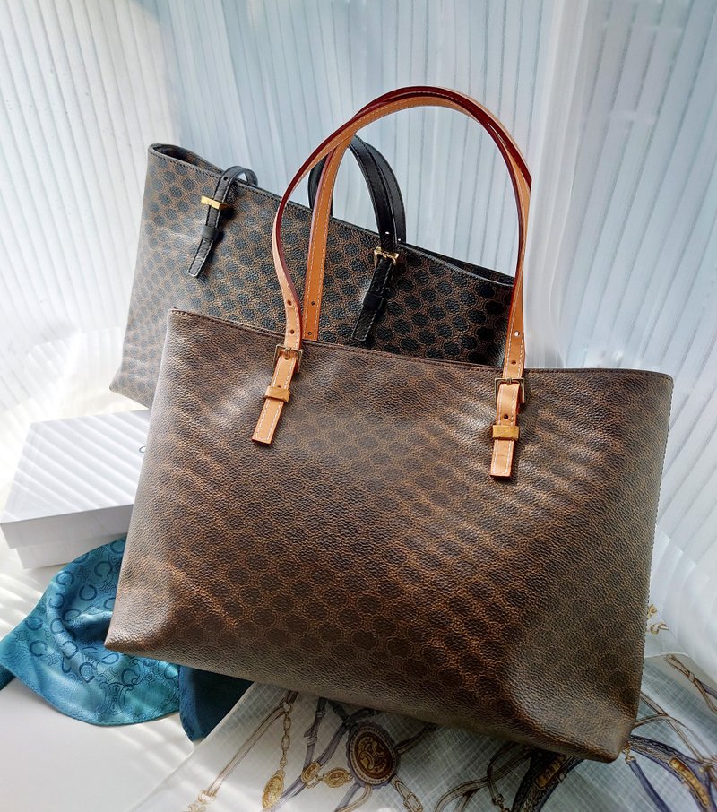 中古美品 CELINE 棕花上學上班包通勤包單肩包公文包單背包單肩袋 - 手提包/手提袋 - 防水材質 咖啡色